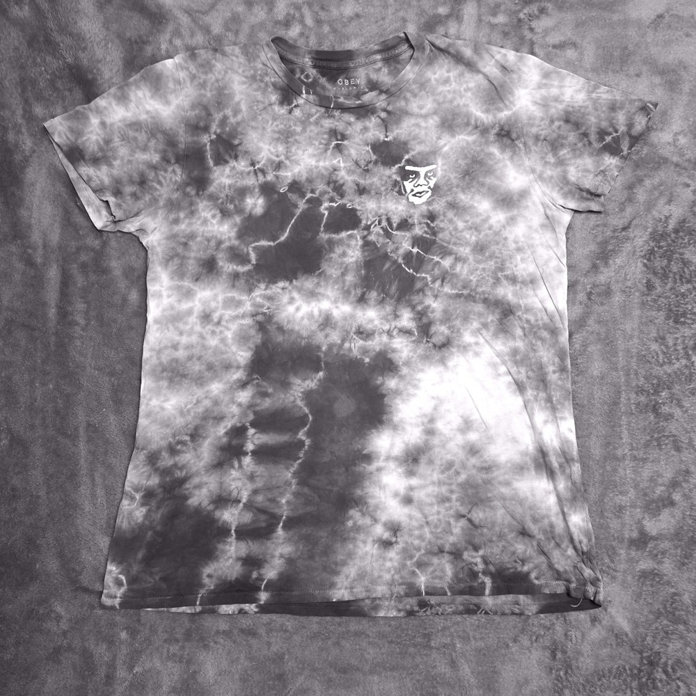 Obey Worldwide Men's Large Blue Gray Tie Dye Andre the Giant Graphic‎ T-Shirt